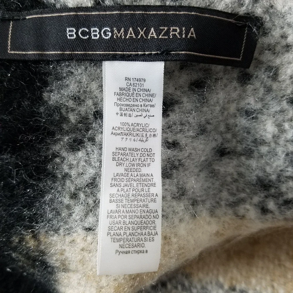 Plaid‎ Fringe Tassel Scarf Wrap Shawl Acrylic Beige Black White BCBGMAXAZRIA